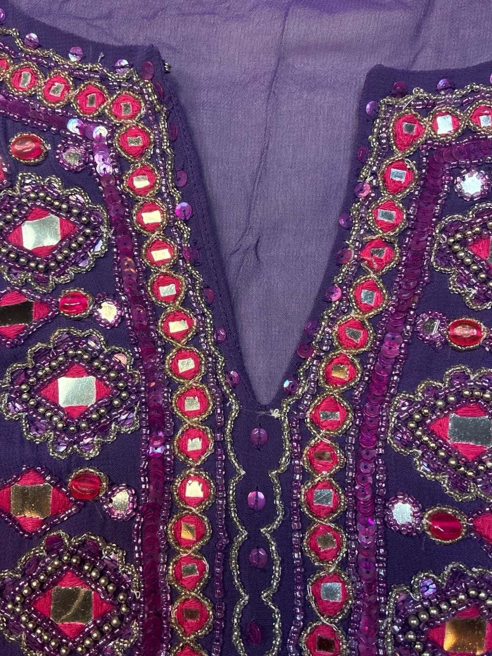Chico's Size 2 Purple Pink Ombre Embellished Beaded Mirror Tunic Top - Picture 5 of 10